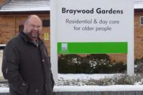 Valley Ward Lib. Dem. Andrew Dunkin outside one of the County Council's care homes in Carlton