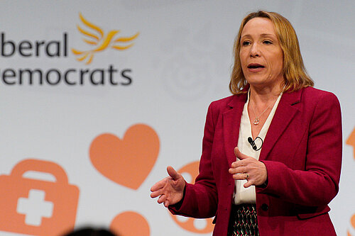 Helen Morgan speaking at Liberal Democrat conference