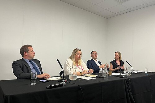 Tom Gordon and three other panellists at the Transport for the North fringe event at Liberal Democrat Conference in Brighton