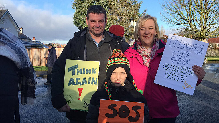 Lisa Smart campaigning with local people to save the green belt