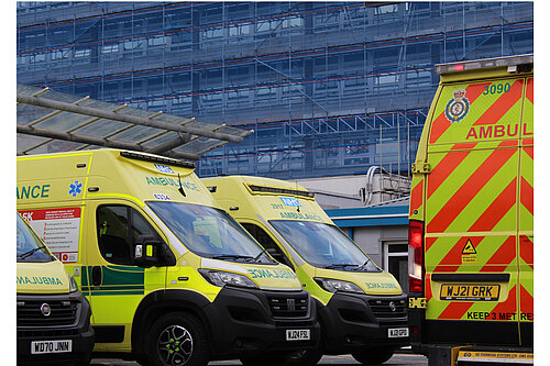 A picture of ambulances outside Torbay Hosptial 