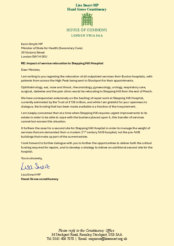 The letter to Minister Karin Smyth